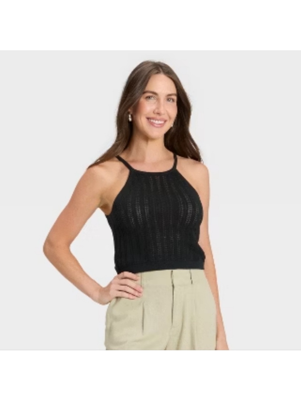 a new day Black Knit Halter Crop Camisole
